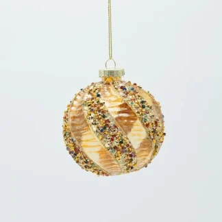 GLASS BALL, TRANSPARENT GOLD WITH CHAMPAGNE STONES, SET 4PCS, 8cm 600-47469 - Eurolamp
