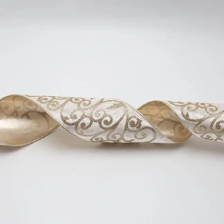 LUXURY RIBBON, BEIGE VELVET WITH CHAMPAGNE DETAILS, 914x10cm 600-47858 - Eurolamp
