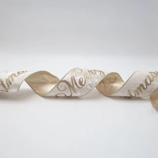 LUXURY RIBBON, BEIGE VELVET WITH GLITTER MERRY CHRISTMAS, 914x10cm 600-47860 - Eurolamp