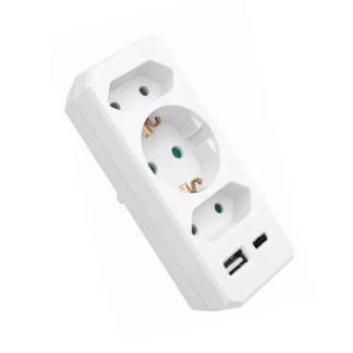РАЗКЛОНИТЕЛ С КОНТАКТИ COMBI 16A 250V USB-A 2.4A USB-C 3A БЯЛ СЪС ЗАЗЕМЯВАНЕ ЗАЩИТА ОТ ДЕЦА 8002940 VITO