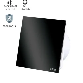 ВЕНТИЛАТОР ЗА БАНЯ  VENTI-GL100/Φ100MM/СТЪКЛЕН ПАНЕЛ/ЛАГЕР И КЛАПА/ЧЕРЕН 12W 8005240 VITO