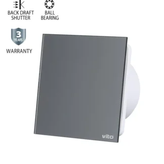 ВЕНТИЛАТОР ЗА БАНЯ  VENTI-GL100/Φ100MM/СТЪКЛЕН ПАНЕЛ/ЛАГЕР И КЛАПА/СИВ 12W 8005250 VITO