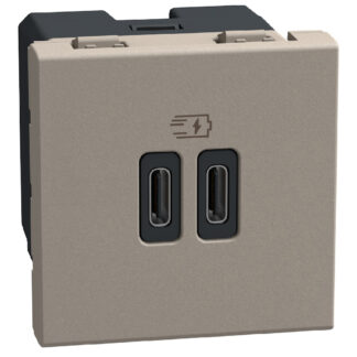 Розетка 2xUSB за зареждане тип C+C 3A 30W 2 мод. цвят Камък YG4293CC Light Now Bticino