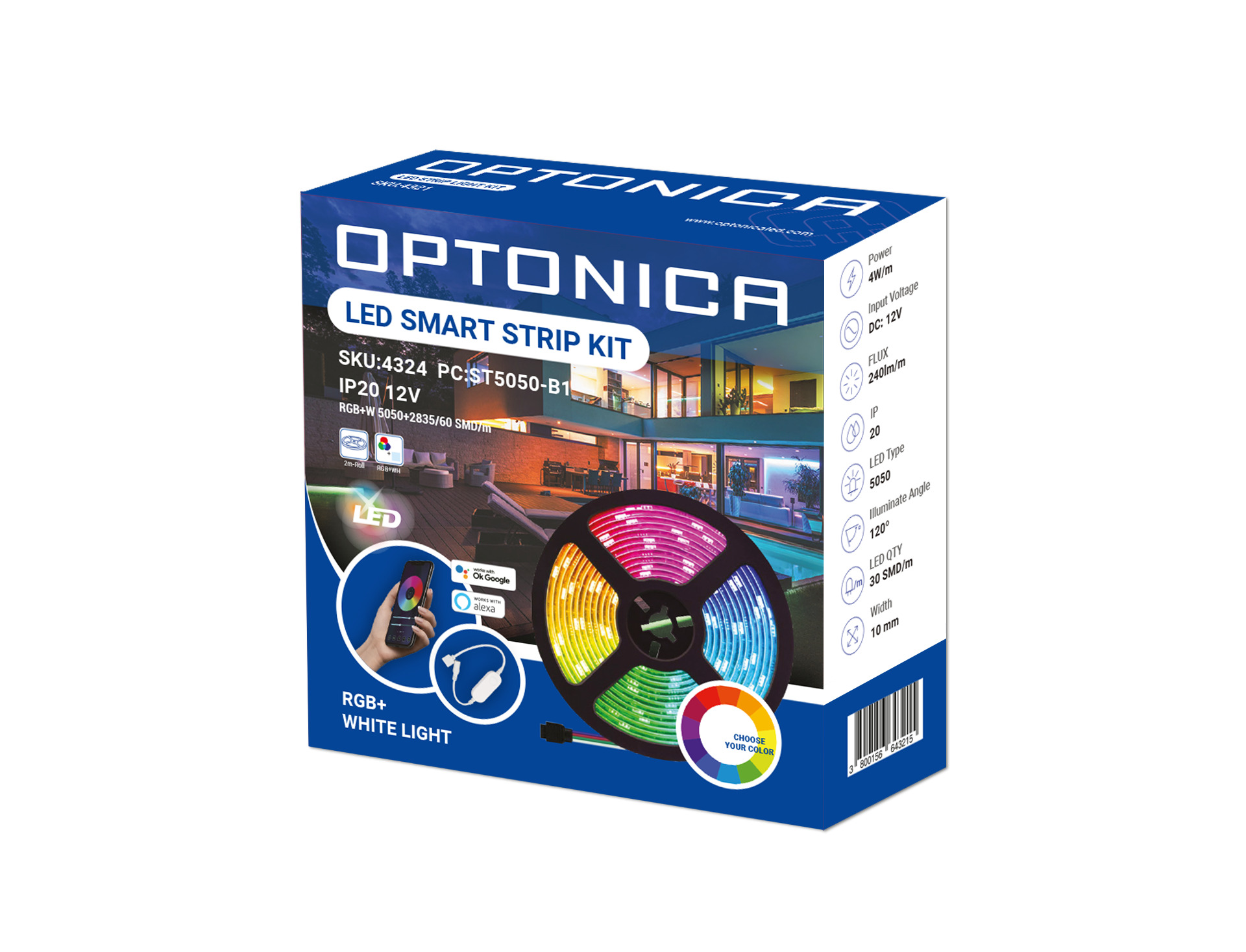 Smart LED лента 2м RGB+4000K + Adapter + WIFI Controller + Alexa & Google Assistant 4324 Optonica