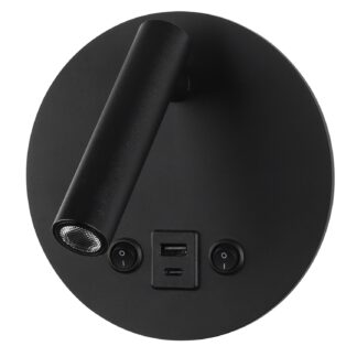 LED Wall Light 8W 4200K With ON/OFF-Switch + USB Black 7586 Optonica