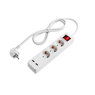 Разклонител 3 Гнезда 1.5м кабел IP44 + On/Off ключе и 2xUSB 7615 Optonica