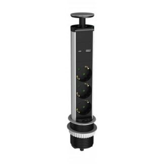 3-Sockets with Type A+C (TOTAL 5V/3.4A) with 1.5mm Cable Black 7644 Optonica