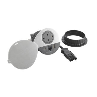 Модул за вграждане в бюро 1х Шуко, USB тип A+C и 1х RJ45 Cat.6 UTP, GST18, Ø80mm, цвят ЧЕРЕН с капак 654713F Incara Disq Legrand