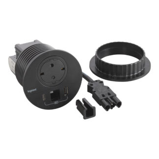 Модул за вграждане в бюро 1х Шуко и USB тип A+C, GST18, Ø80mm, цвят ЧЕРЕН 654715F Incara Disq Legrand