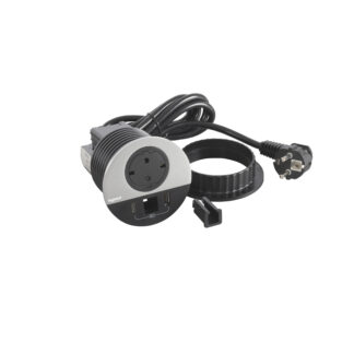 Модул за вграждане в бюро 1х Шуко и USB тип A+C, кабел 2m, Ø80mm, цвят ЧЕРЕН МЕТАЛ 654716 Incara Disq Legrand