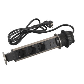 Мебелна колона Pop-Up, с контакти 3х шуко, 2х USB тип A+C, кабел 2m, Ø60mm 654974 Incara Tower Legrand